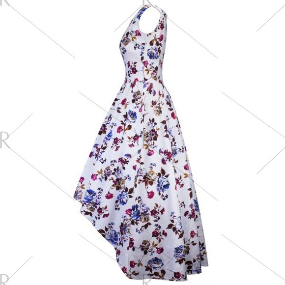Vintage Floral Print High Low Midi Dress - Picture 2 of 7
